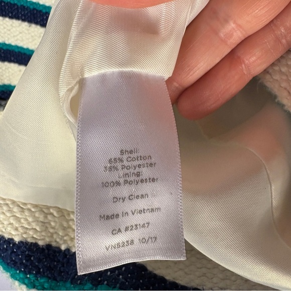 Talbots Cream Navy Cotton Blend Striped Blazer Jacket Nautical Preppy - Picture 8 of 8
